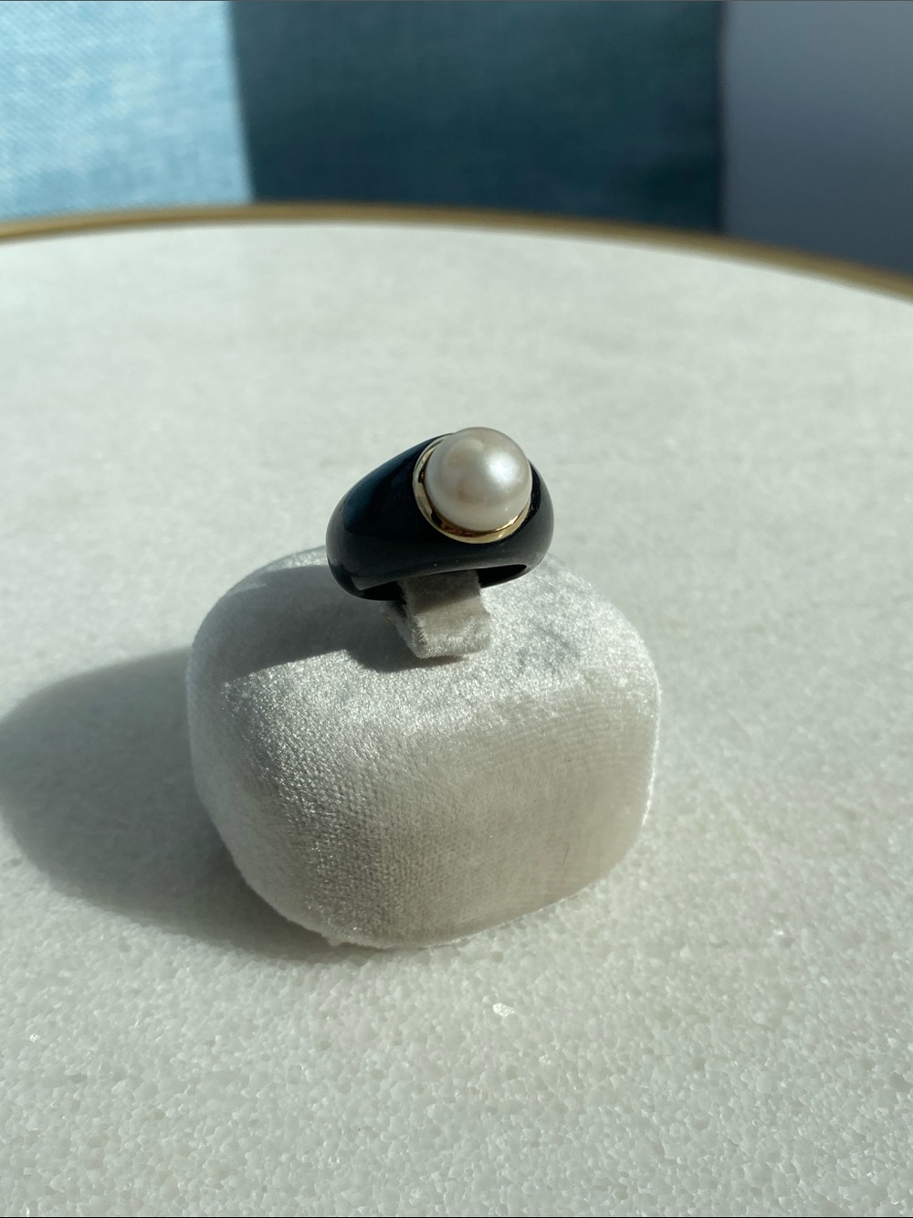 Solid Black Onyx, 14k Gold & Pearl Ring